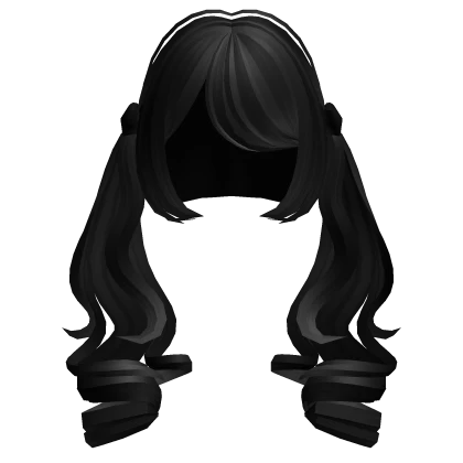 ♡꒰ long black curly bow doll pigtails