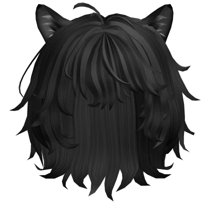 Fluffy Black Bob Hair w Ears