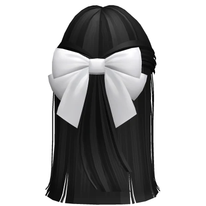 Straight Long Half Up Hair w/  Bow (Black)