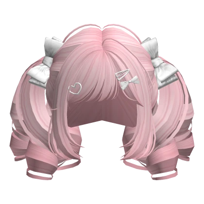 Pink Cutesy Curly Pigtails w/ Ribbon Clips