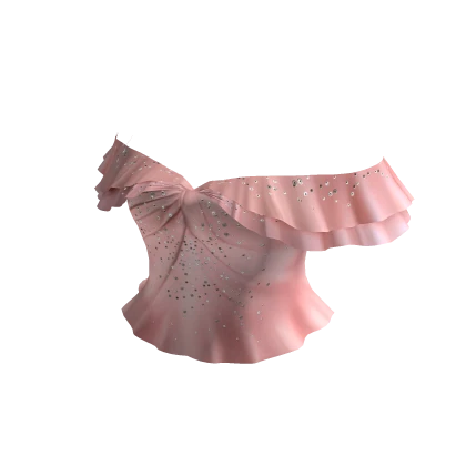 Sequin Ruffled Off Shoulder Pink Top