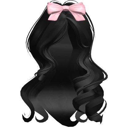 ♡ coquette black curls with pink bow