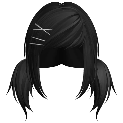 Scene Emo Low Pigtails w/ Clips (Black)