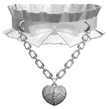 gothic choker w chain & wings heart locket white