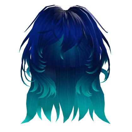 Dark Blue Cyan Gradient Long Wavy Ponytail
