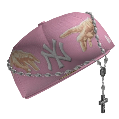 Pînk NY Fitted Cap w/ Rosary (Sideways)