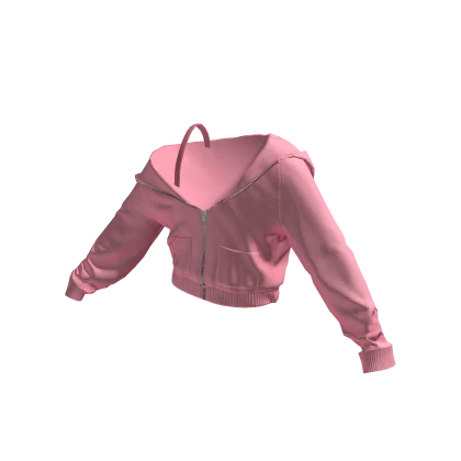 Off Shoulder Cropped Half Zipped Hoodie Pink