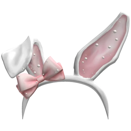 Mcbling Y2K Easter Bunny Ears w Pink Bow, in White