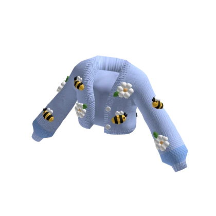 🌼🐝  Cute Blue Oversized Cropped Bee Cardigan