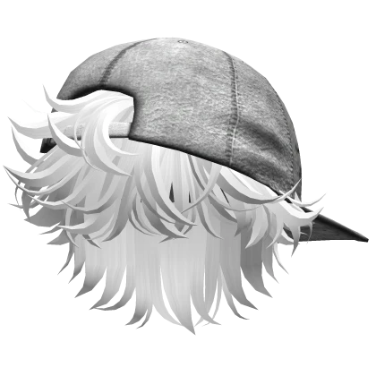 Messy Fluffy Hair w Y2K Cap (White)