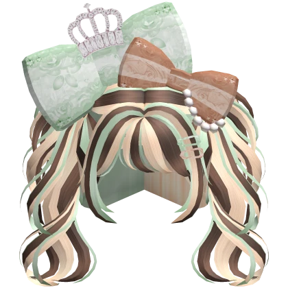 Gyaru Cute Mint Messy Pigtails w Pink Bows