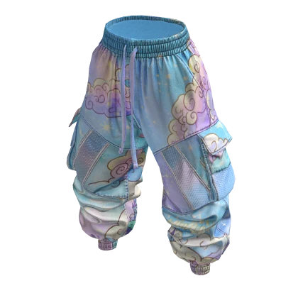 Baggy Cargo Puffy Pants - Pastels Dreamy Clouds