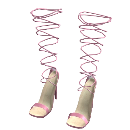 Y2K ☆ Nudistwrap Lace-Up Pink High Heels