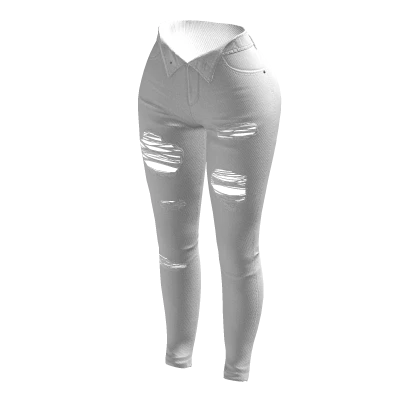 Unzipped Skinny Jeans White Opened Ripped Denim