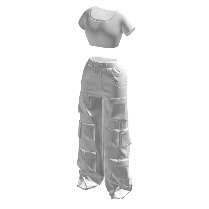 Y2K Cargo Pants & Crop Top White