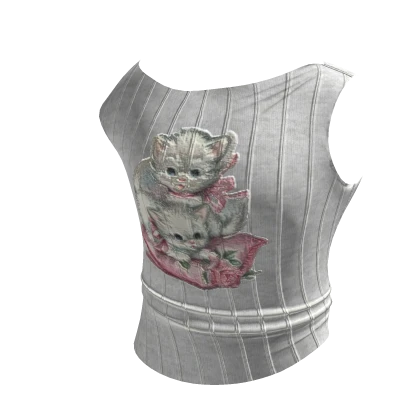 Y2K Tight TankTop w Vintage Cat Print in White