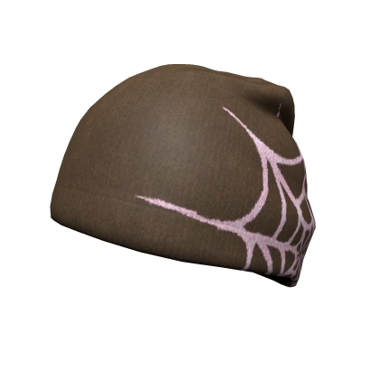SPIDER WEB BEANIE -- BROWN / PINK