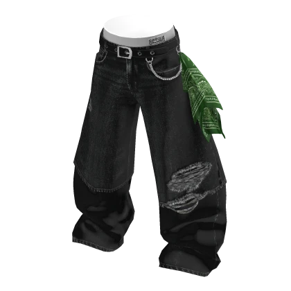 💗BANDANA DISTRESSED BAGGY JEANS_BLACK