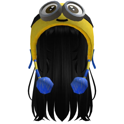 Minion Hood w/ Black Long Grunge Hair