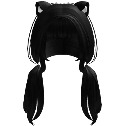 ♡ Black Long Anime Pigtails With Cat Ears Hair