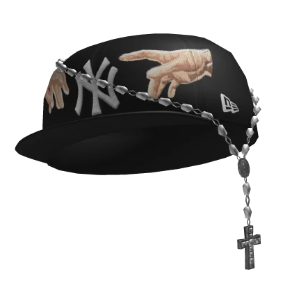 Black NY Fitted Cap w/ Rosary