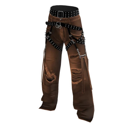 Baggy Ripped Grunge Y2K Studded Belt Jeans Brown