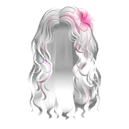 🍀Summer Wavy Hair w Pink Flower (White)