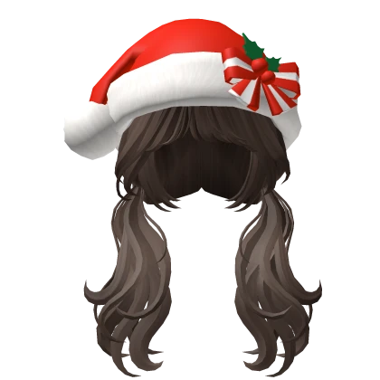 🍀Low Pigtails w Santa Hat (Brown)