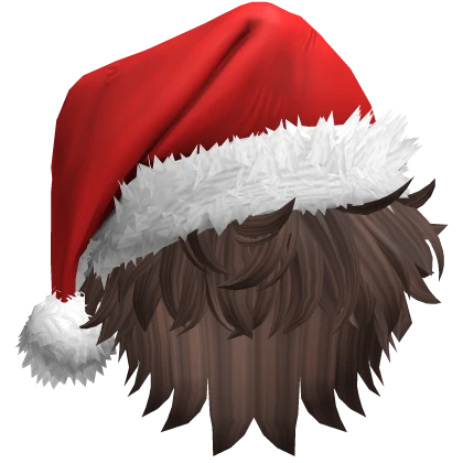 Boy Wolfcut Hair w/ Y2K Santa Hat - Brown