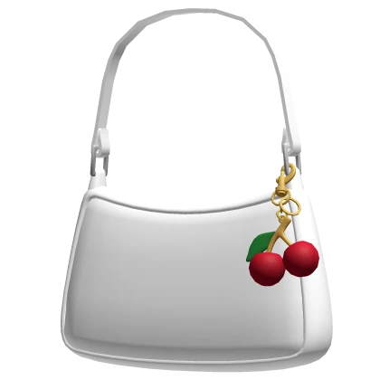 White Fashionable Shoulder Bag w/Cherry Keychain