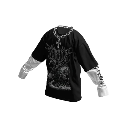 Eternos Graphic Layered Shirt w/ Cross Chain