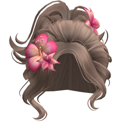 ♡ Preppy Summer Swirl Updo w/ Pink Flowers (Brown)