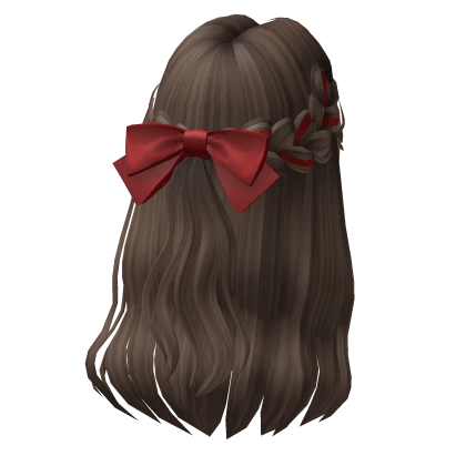 Flowy Half up Hair w/ Red Christmas Bow (Brown)