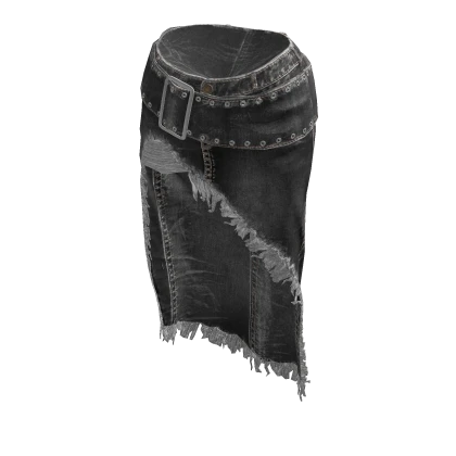 Y2K Black Long Ripped Jeans Skirt w/ Belt 🫐