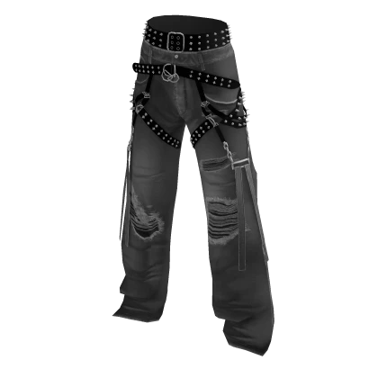 Baggy Ripped Grunge Y2K Studded Belt Jeans Grey