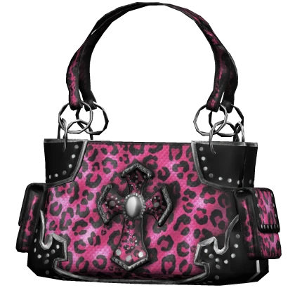 Pink Cheetah Animal Print Cross 2000s McBling Bag