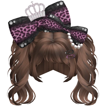 Gyaru Cute Brown Messy Pigtails w Leopard Bows