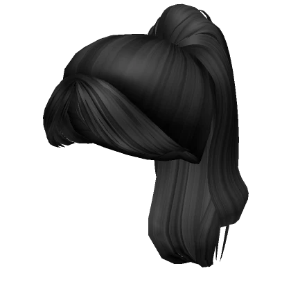 Iconic Wavy Black Ponytail with Bangs