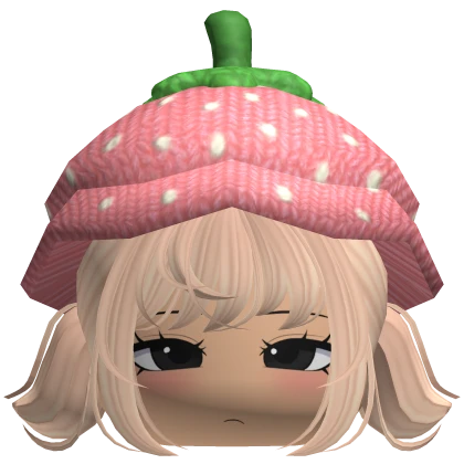 Cute Kawaii Anime Girl Pigtails w Strawberry Hat 