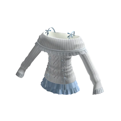 White and Blue Off the Shoulder Sweater Dress