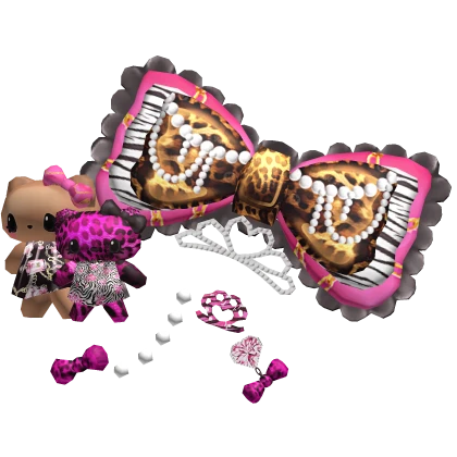 kitty plush charms gyaru pink gold zebra bow tiara
