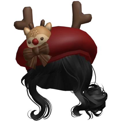 ♡ christmas black hairdo with reindeer beret