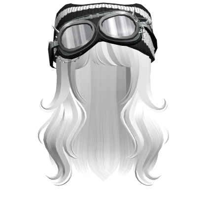 White long swirly hair w/ Y2K Goggles Cat Beanie