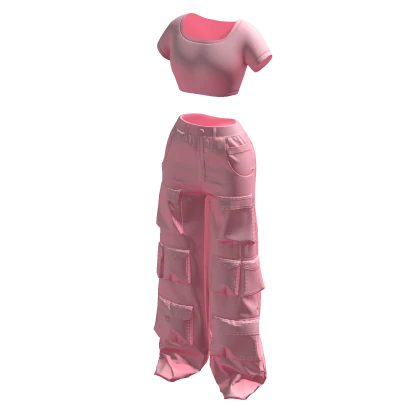 Y2K Cargo Pants & Crop Top Pink