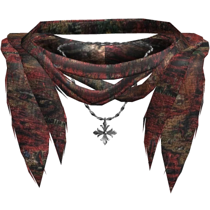 Red Japanese Ratty Layered Neck Scarf W Chain
