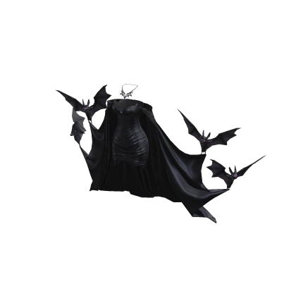 Midnight Black Vampire Queen Cape Dress with Bats