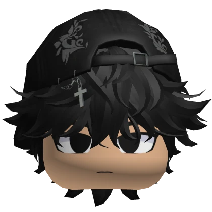 Black Messy Boy Y2k Cap Face Emo Hair