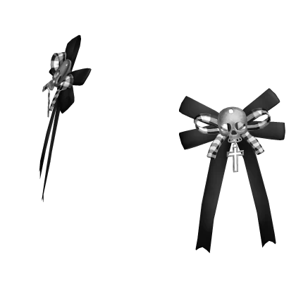 gothic emo white plaid skull cross side bows vkei