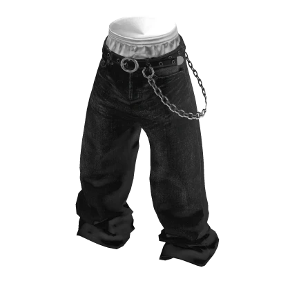 💗Y2K SAGGING JEANS WITH CHAIN BELT_BLACK