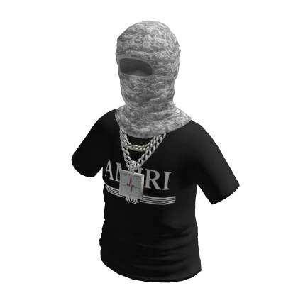 Black Amiri T shirt with chains and balaclava